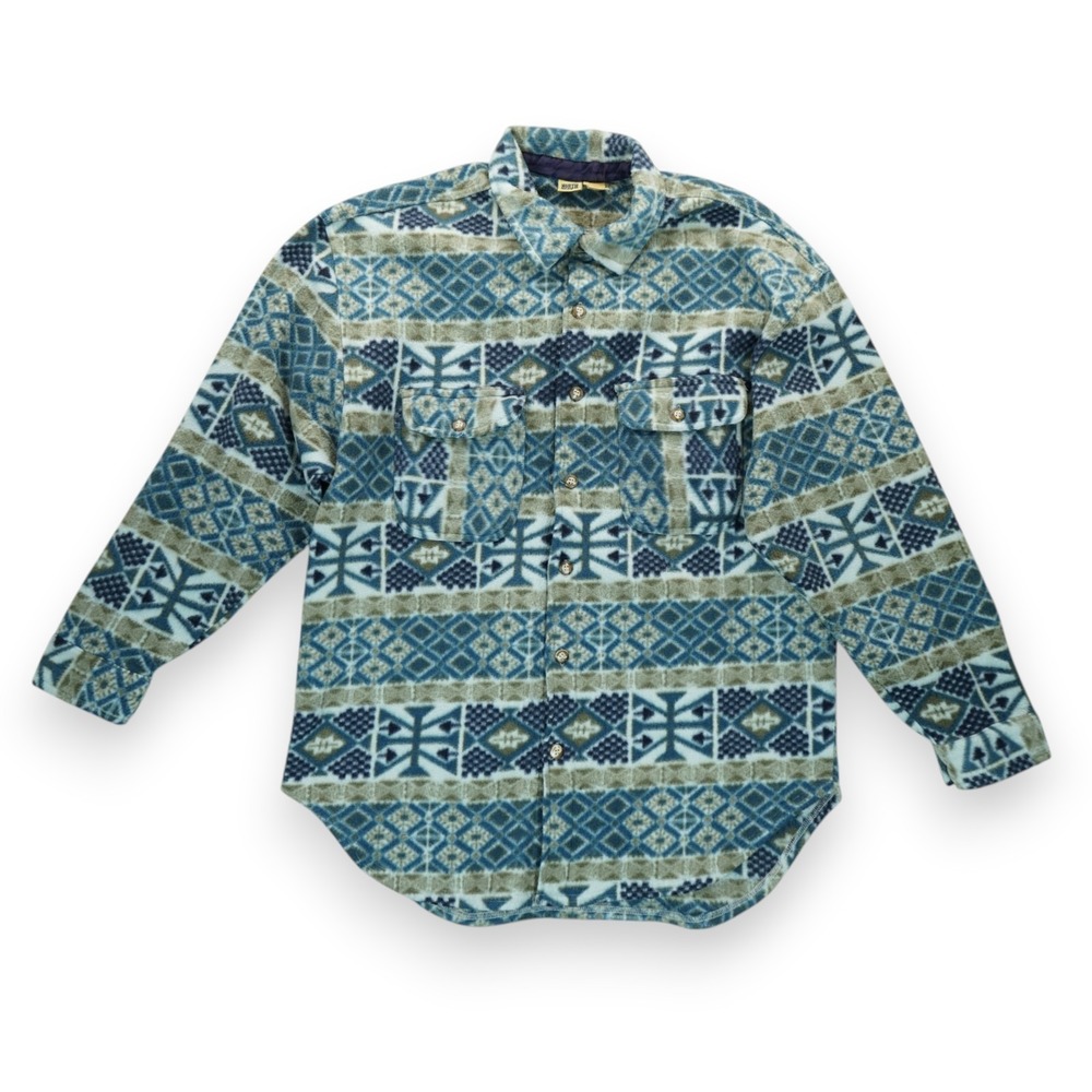 Vintage 90's North West Men's Fleece Shirt Western Aztec Button Up Size Large